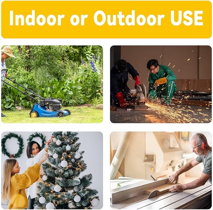 EP 10 Ft 12 Gauge Heavy Duty Extension Cord, 15A 125V 1875W, 3 Outlet Indoor/Outdoor Power Cord with Lighted End, 12/3 SJTW Weatherproof Yellow, UL Listed