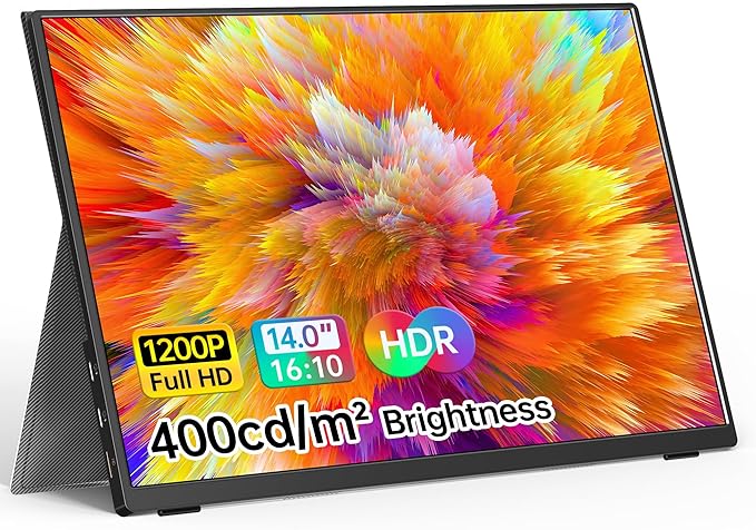 VILVA Portable Monitor 14 inch FHD 1920 * 1200P USB C HDMI Ultra-Slim IPS Travel Display w/Smart Cover & Speakers, HDR Plug&Play, External Monitor for Laptop PC, Phone,Mac