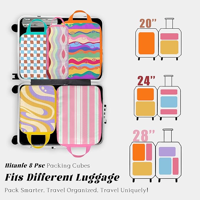 8 Pcs Compression Packing Cubes Travel for Suitcases, Waterproof Luggage Organizer Washable Storage Bags Set for Backpack Travel- Packaging Cubes for Carry-Ons and Storage