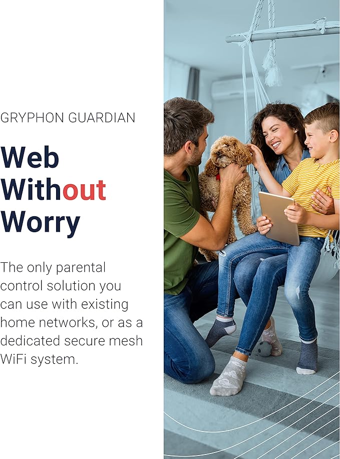 Gryphon Guardian Parental Control Router & Mesh WiFi System Up to 5,400 Sq ft Coverage WiFi Router Malware Secure Router Home Protection & Security AC1200 DualBand Wireless Extender Smart Home 3 Pack