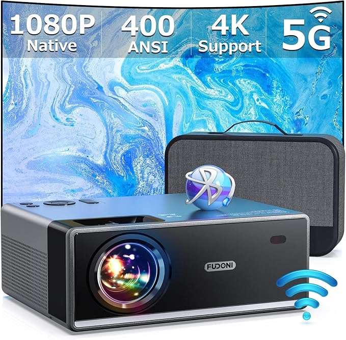【28000Lumens High Brightness】Projector with 5G WiFi and Bluetooth, Upgrade Outdoor Movie Projector 4K Supported, Max 300" Zoom, Home Theater Projector Compatible w/HDMI/USB/Phone/Laptop/TV Stick