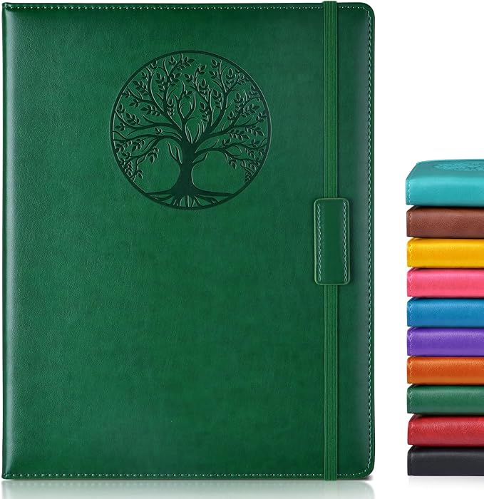 Lined Journal Notebook for Women Men,256 Pages A4 Large Hardcover Leather Journals for Writing,Travel,Business,Work,School,College Ruled Notebooks for Note Taking,Diary Notepad 8.6"×11" (Green)