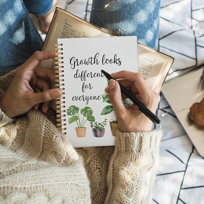 Wheatwin Inspirational Hardcover Spiral Journal Notebook, Motivational Journal Gifts for Women Students Teachers Therapists, Growth Looks Different for Everyone Plant Notebook 5.5x8.3