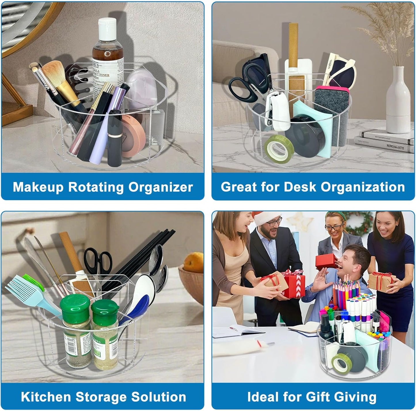 Acrylic Rotating Pen Holder for Desk, 360 Degree Clear Pencil Holder Crayon Organizers for Kids, 6 Compartments Marker Organizer for Office, Art Supply Storage Organizer for School Home