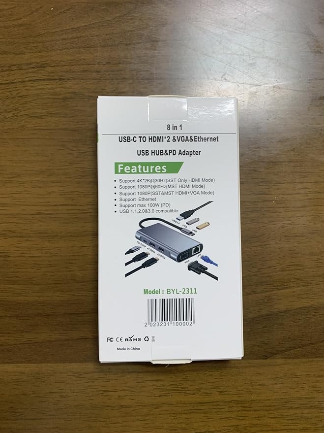 USB C to Dual HDMI Docking Station, Type C Multiport Adapter with Dual HDMI(4K@30Hz),1080P VGA,RJ45,100W PD, USB3.0,2 USB2.0, 8 in 1 Hub for Dell HP MacBook Laptop (8 in 1 2HDMI+VGA)