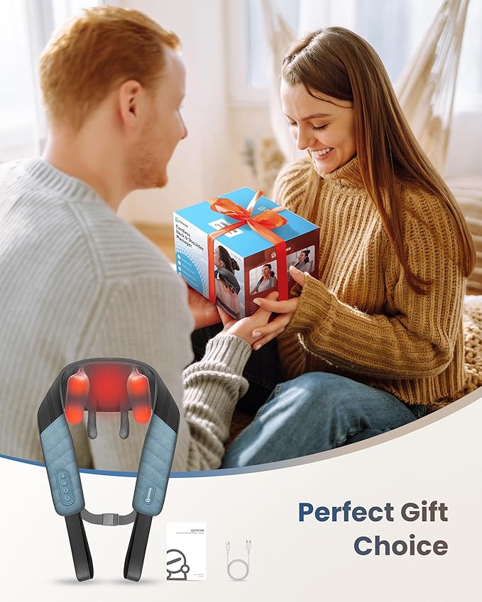 COMFIER Shiatsu Neck Massager with Heat for Deep Tissue, Electric Shoulder and Back Massager for Pain Relief, Hands-Free Cordless 4D Kneading Massage, Gift for Women Men Mom Dad