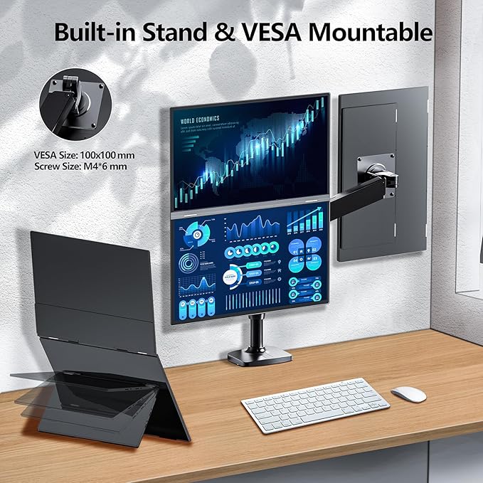 21.5" 120Hz Dual Portable Monitor 120% sRGB 1080P HDR Extender Folding Stacked Display for Windows Mac Work Gaming Office Triple Screens W/Stand & VESA for Laptop PC（No Driver (D215-1080P01)