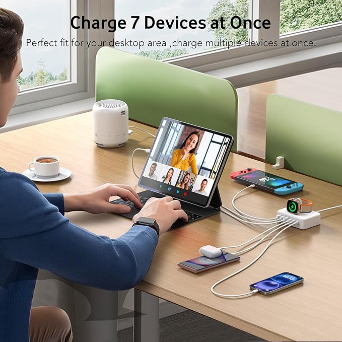 125W USB C Fast Charger Charging Station Block for Apple Watch Charger, USB C 6 Port PD GaN Fast Charger Hub Power Adapter for iPad iPhone 16 15 14 13 12 Apple Watch 10 9 8 7 6 5 Galaxy S23 Note 20