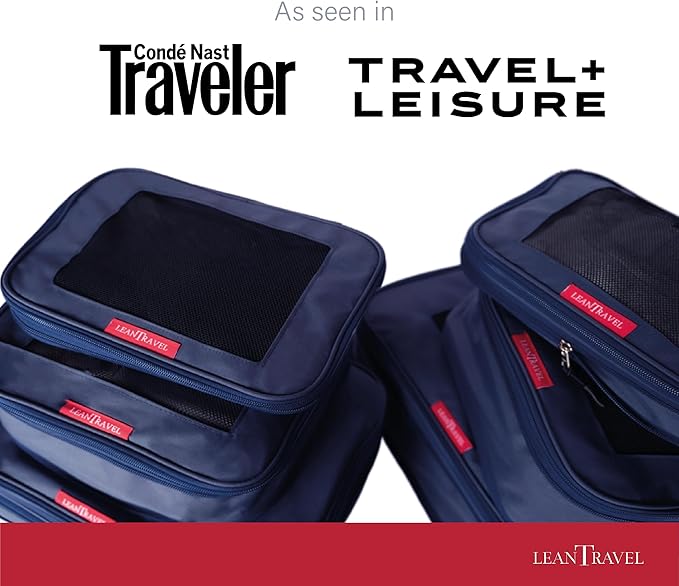 LeanTravel Compression Packing Cubes for Travel Organizers with Double Zipper (3-Pack (2L+1M), Navy)