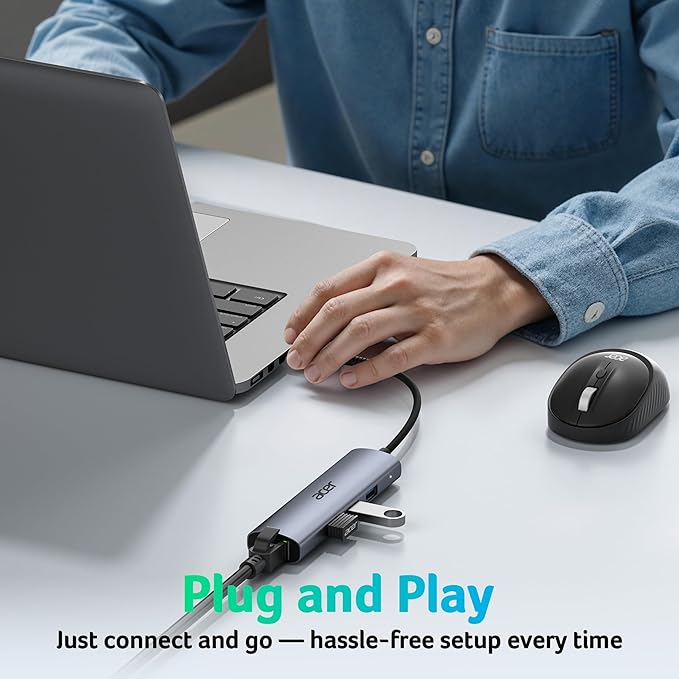 Acer USB to Ethernet Adapter, USBC Hub Ethernet 1Gbps with 3*USB 3.0, Aluminum Heat Dissipation, Driver Free, USB to Network Adapter for Windows 10, 8.1, Mac OS, Laptop, MacBook Pro, iPad, XPS, etc