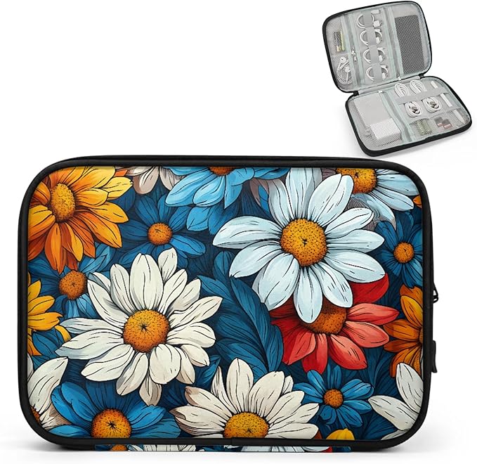 Colorful Daisy Flowers Electronics Travel Organizer Case, Tech Accessories Cable Storage Bag for Cords, Charger, Phone, Hard Drive