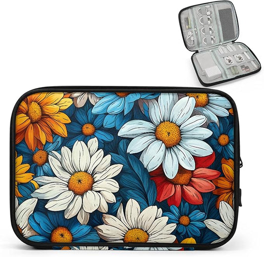 Colorful Daisy Flowers Electronics Travel Organizer Case, Tech Accessories Cable Storage Bag for Cords, Charger, Phone, Hard Drive