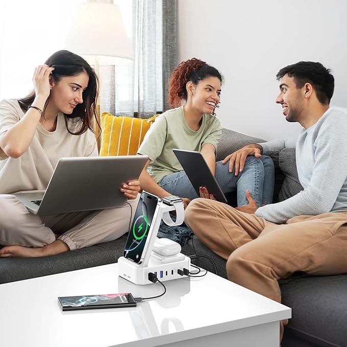 300W Charging Station for Multiple Devices Apple, Zutspzss 10 in 1 Wireless Charger for iPhone 17, GaN III USB C 65W PD Fast Charging Stand Dock for MacBook, Apple Watch&Airpods,White