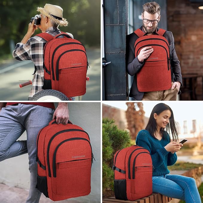 Lapsouno Large Backpack, Travel Laptop Backpack, Carry on Backpack, Sturdy 17 Inch TSA Friendly with USB Port, Water Resistant College School Bag Gifts for Men Women, Wine Red