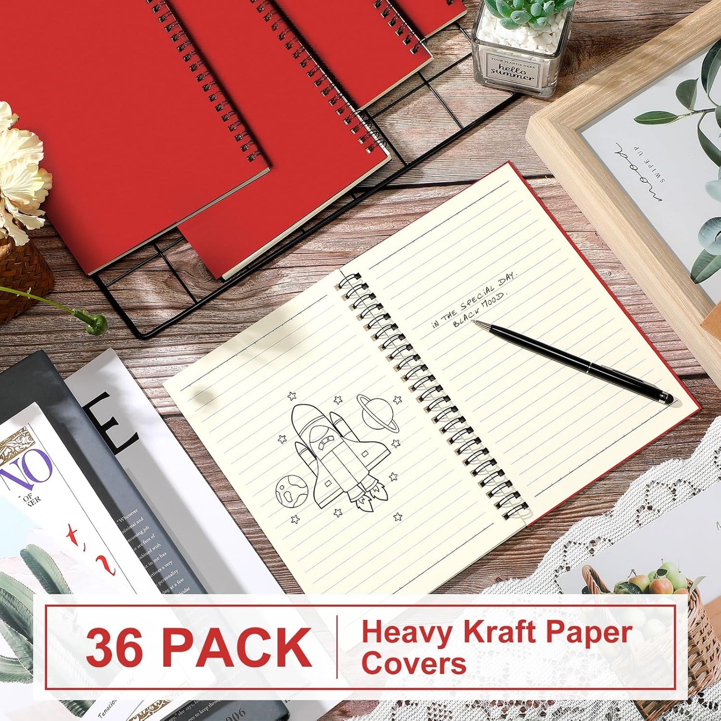 Yahenda Spiral Notebook Bulk A5 Journal Lined 8.3'' x 5.5'' Writing Composition Paper Small Notepad Subject Notebook for Students Office Business Back to School Supplies(Red,36 Pcs)