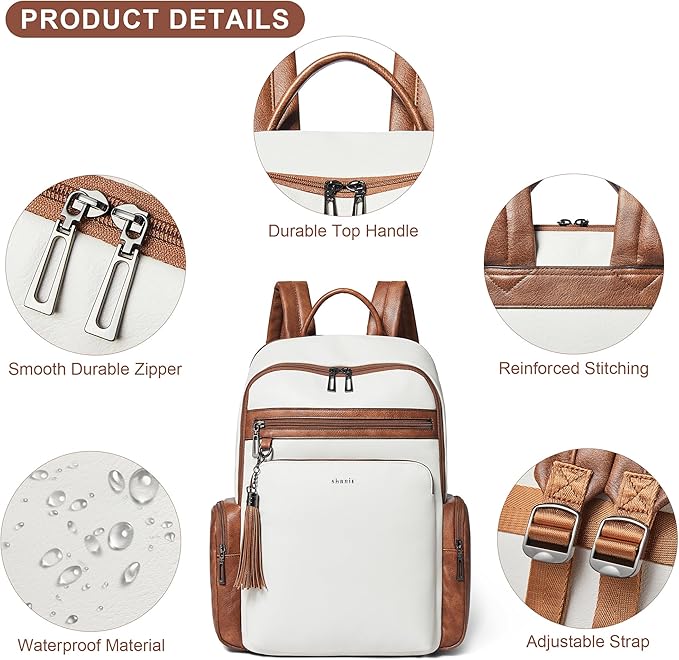 Shrrie Laptop Backpack for Women Fits 16 inch Laptop,Designer Backpacks for Women with Computer Compartment to Business (Beige)