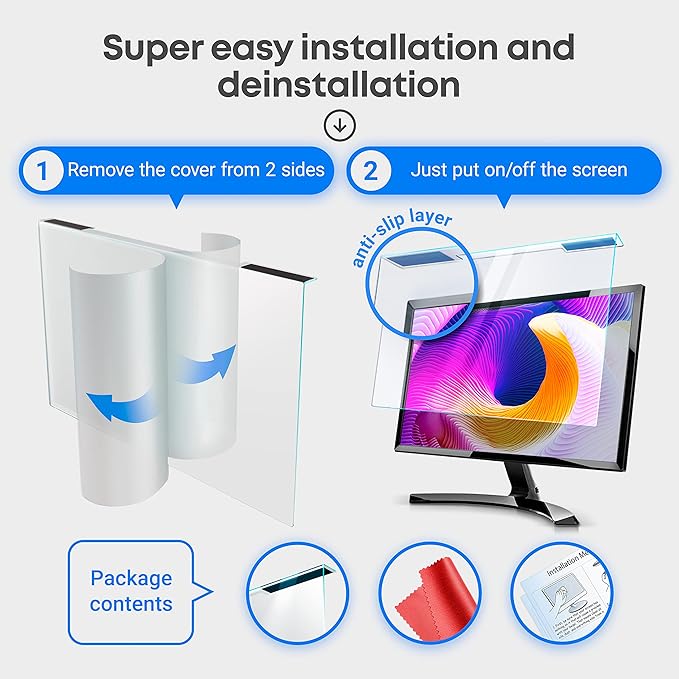 VINTEZ Blue Light Screen Protector for 22 Inch Computer Monitor and Laptop – Anti-UV Blue Light Blocking Film for Desktop PC, Eye Protection Filter, 19.2" x 12.4", 1 Pack