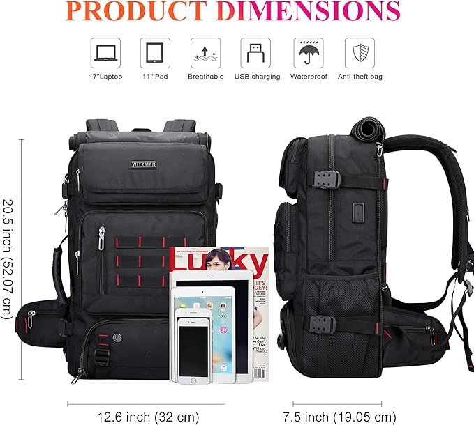 WITZMAN Carry on Travel Backpack for Men Women Airline Approved Convertible Nylon Duffle Backpack Luggage Bag (B682 Black)