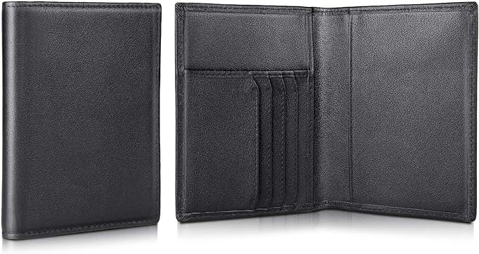 Polare Men's Slim RFID Blocking Leather Passport Holder Travel Bifold Wallet (Black)