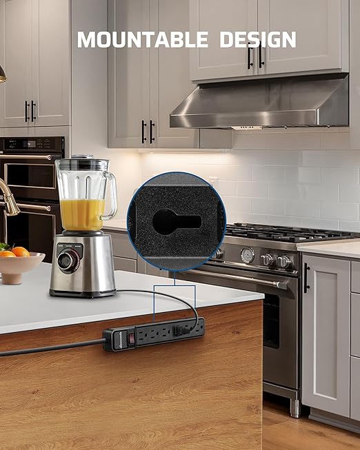 DEWENWILS 2-Pack Power Strip Surge Protector,15 Ft Extra Long Extension Cord, Low Profile Flat Plug,15 Amp Circuit Breaker, 500 Joules, Wall Mount, Black, UL Listed