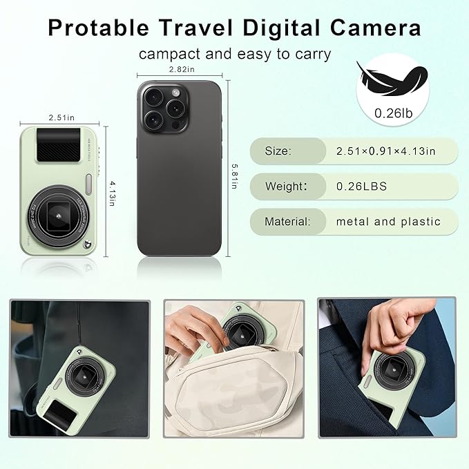 Digital Camera, Student Cameras with 32GB Card. Autofocus 48MP Point and Shoot Digital Cameras, 16X Zoom Anti-Shake Vlogging Camera, Compact Small Cameras for Boys Girls Teenagers