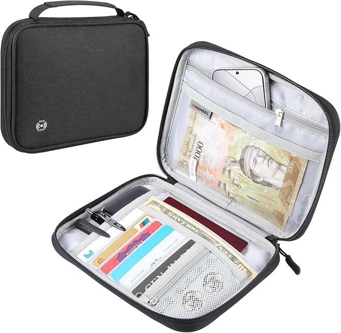 RFID Passport Wallet for Women/Men,Tote Passport Holder for Travel Family,Portable Travel Premium Wallets,Waterproof Passport Holders Bag,Travel Document Organizer Credit Cards Case(Black-Large)