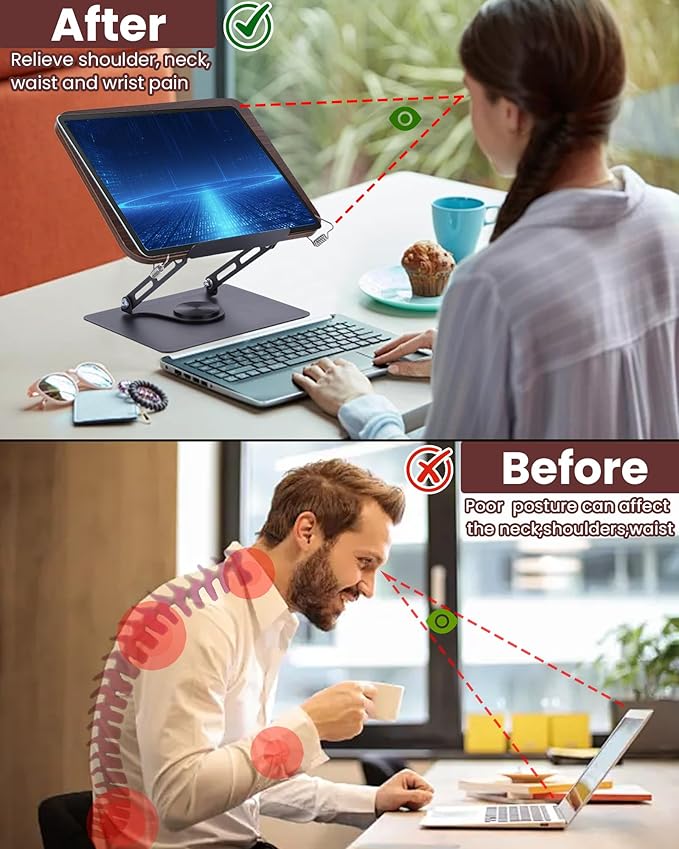 ASIEIT Book Stand for Reading, Adjustable Book Holder with 360° Rotating Bases & Elastic Page Clips, Foldable Bible Stand, Portable Reading Stand for Bible, Recipe, Magazine, Tablets, Laptops, Brown