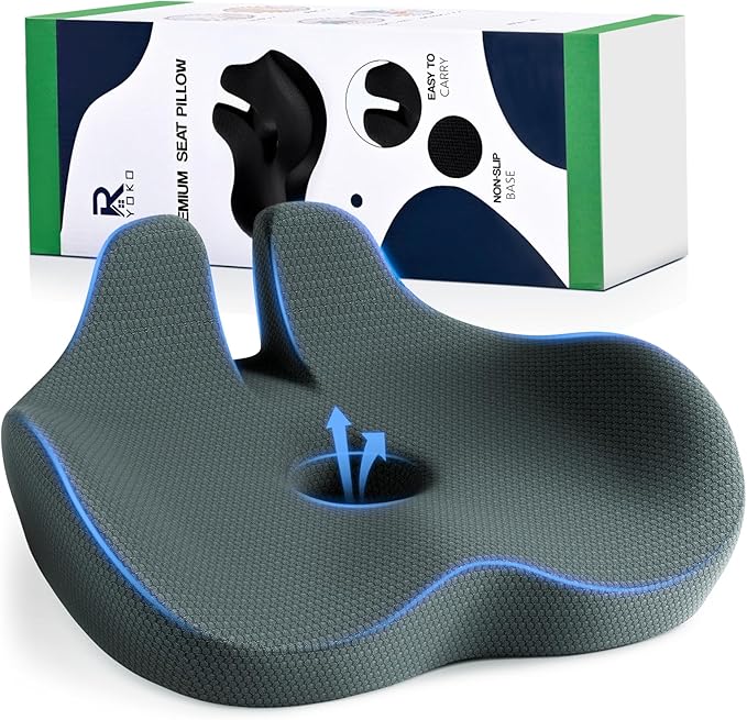 Ryoko Seat Cushion, X Large Memory Seat Cushion for Office Chairs, Car Seat, Airplane, Wheelchair, Pressure Relief Sciatica and Tailbone Pain Relief for Long Sitting Office Workers, Car Drivers