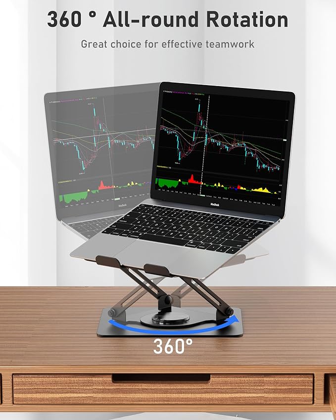 Laptop Stand for Desk,360° Adjustable Computer Stand with Rotating Base,Ergonomic Laptop Riser for Foldable and Portable,MacBook Riser Collaborative Work, Suitable for 10-16" Notebook Holder