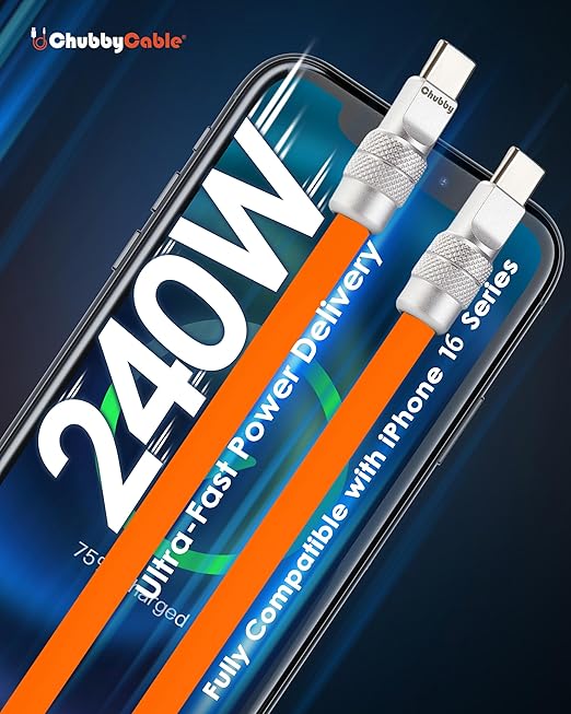 chubbycable Chubby 2.0 Fast Charging Cable Durable Soft Silicone USB C Cable 240W Extra Thick Charger Cord Compatible with iPhone 17-15 Series iPad, Desert, Type-C to Type-C, 13.1 FT