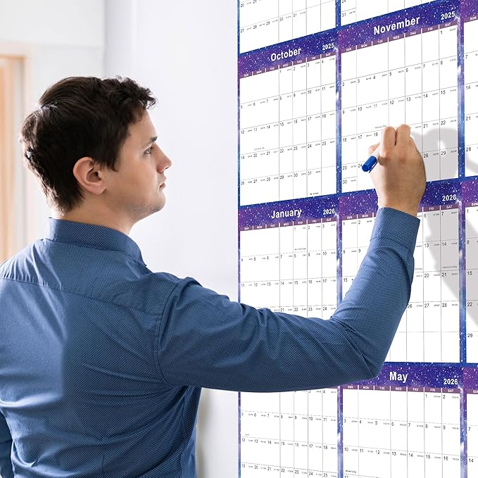2025-2026 Yearly Wall Calendar - annual calendar with Thick Paper, July 2025 - June 2026, X Large, 34.7" x 22.8" (2025-2026 Yearly Wall Calendar - Purple Star)