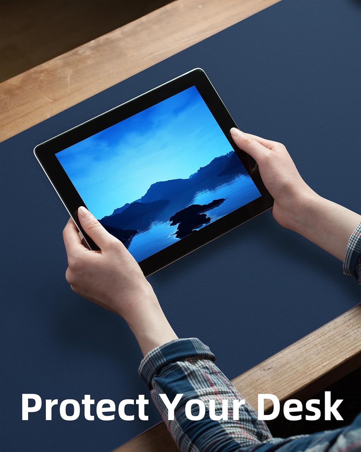 Leather Desk Pad Blotter,Mouse Pad,Office Desk Mat, Non-Slip PU Leather Desk mat,Large Desk mat,Waterproof Keyboard mat for Office/Home/Decor (Midnight Blue,48" x 24")