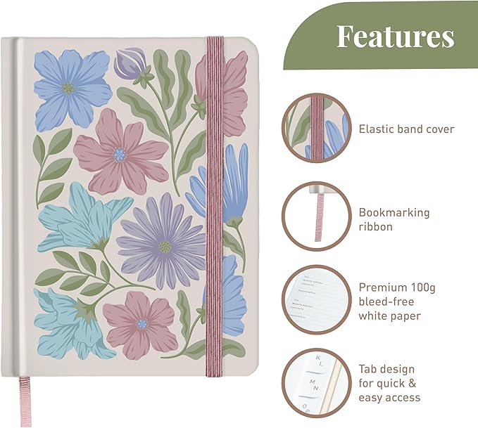 Rileys & Co. Password Book with Alphabetical Tabs, Password Keeper, Password Books for Seniors, Password Notebook for Internet Login, Website, Username (6 x 5 Inches, Cream - Floral)