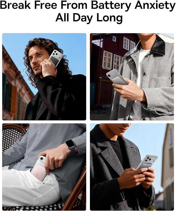 Baseus Picogo Power Bank, 0.5" Ultra Slim 10000mAh MagSafe Portable Charger, 27W Fast Charging Magnetic Battery Pack, Upgraded Polished Alloy Wireless Charger for iPhone 17 Pro Max/Air/16/15/14/13/12