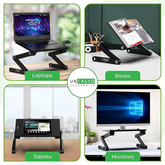 WorkEZ Adjustable Laptop Stand for Desk, Portable Laptop Stand Adjustable Height, Foldable Cooling Computer Holder Riser for Desk, Black