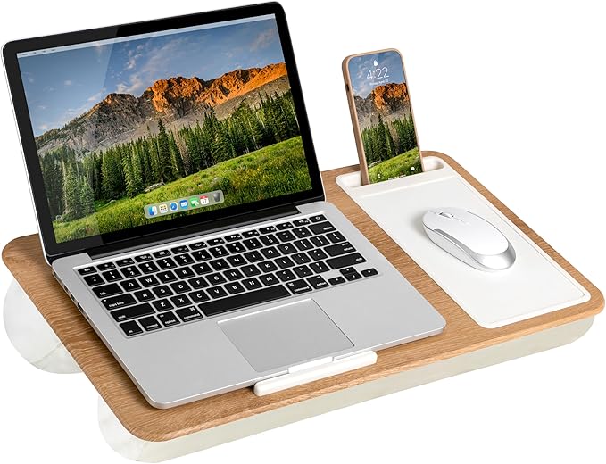 LAPGEAR Home Office Lap Desk with Device Ledge, Mouse Pad, and Phone Holder - White Oak Woodgrain - Fits up to 15.6 Inch Laptops - Style No. 91579