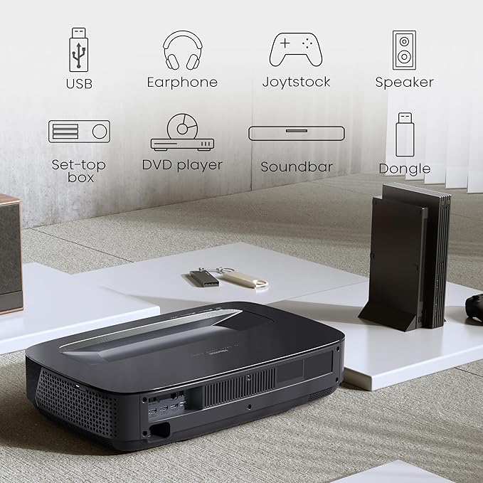 Hisense PL2, Ultra Short Throw Home Theater Laser Projector, 80” – 150”, 4K UHD, 2,700 Lumens, 3000:1 Contrast, Dolby Vision & Atmos, 3D, Google TV, WIFI 6E