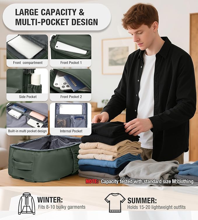 Vacuum Travel Backpack with Pump for Women,Airback Personal Item Carry on Backpacks Flight Approved for Men,Laptop Waterproof Work Compression bags Casual Daypack(Green)