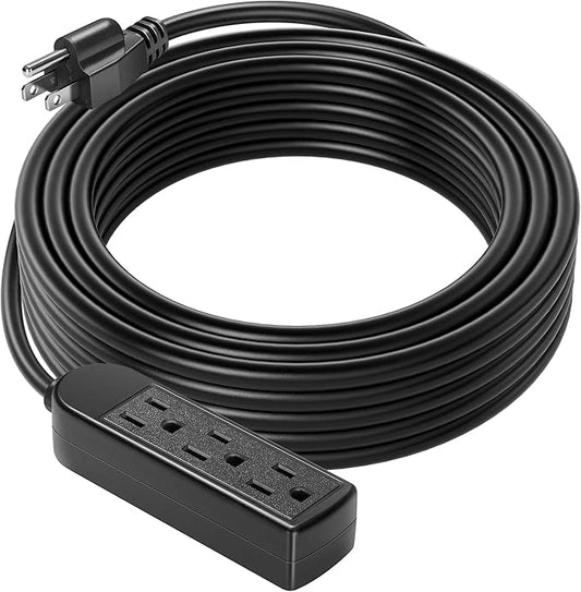 VIVOSUN 25 ft Extension Cord, 3-Outlet Power Strip with 1800W Surge Protection, 15A 14 AWG, Flat Heavy Duty Extender for Indoor Outdoor Use, Garden Home Office, Black