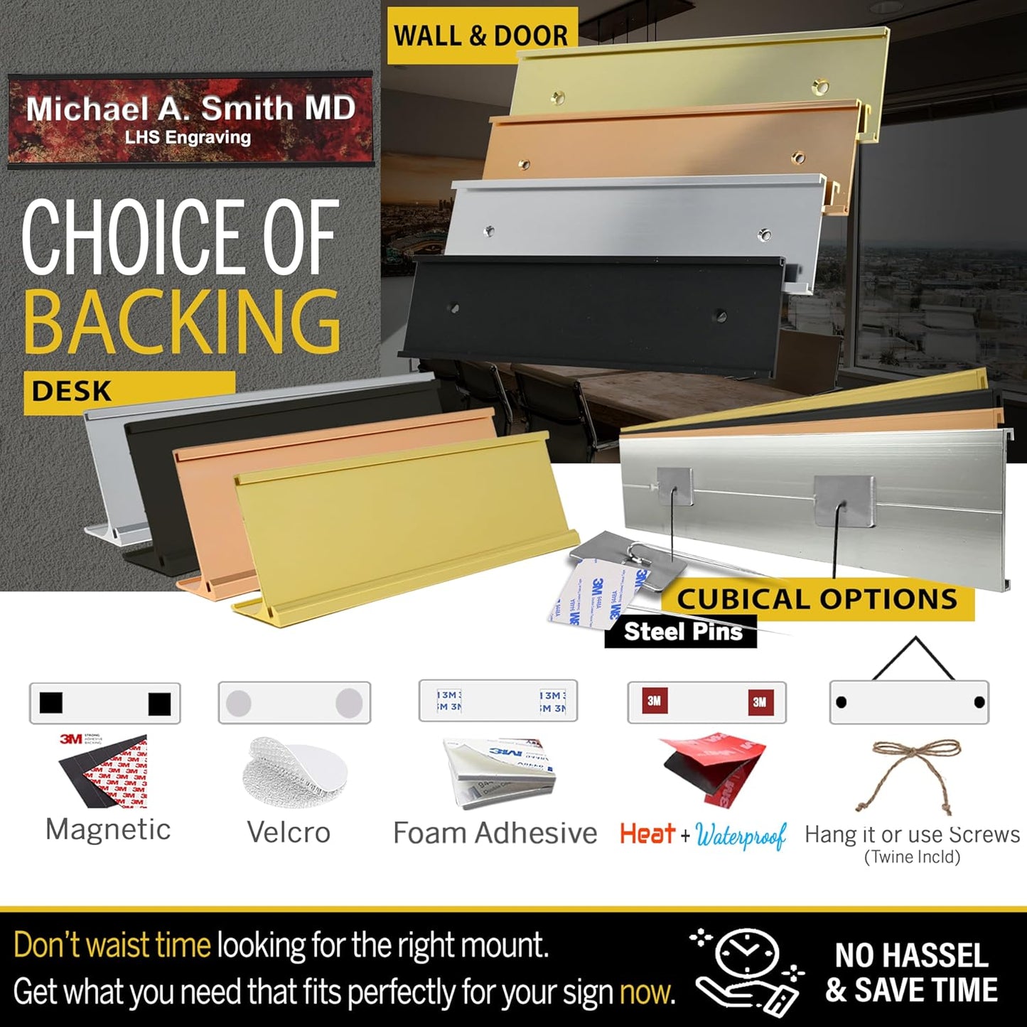 Engraved Name Plates for Desk and Door Signs Personalized Plastic Nameplate | Made in USA