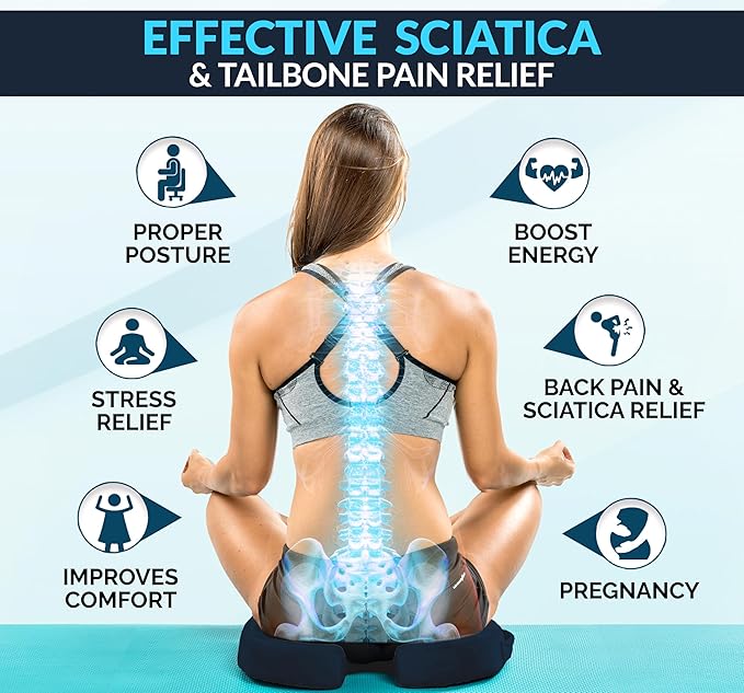 ComfiLife Gel Enhanced Seat Cushion – Office Chair Cushion – Non-Slip Gel & Memory Foam Coccyx Cushion for Tailbone Pain - Desk Chair Car Seat Cushion Driving - Sciatica & Back Pain Relief (Navy)