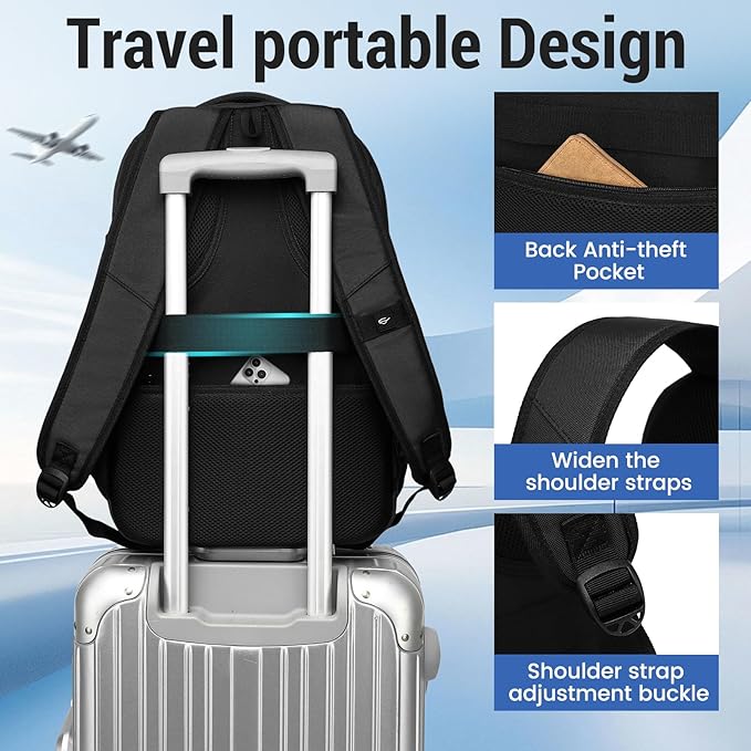 Business Laptop Backpack, 17.3 Inch Travel Laptop Bag Rucksack with USB Charging Port, Water-Resistant Bag Daypack for Work College Computer Men Women Backpack