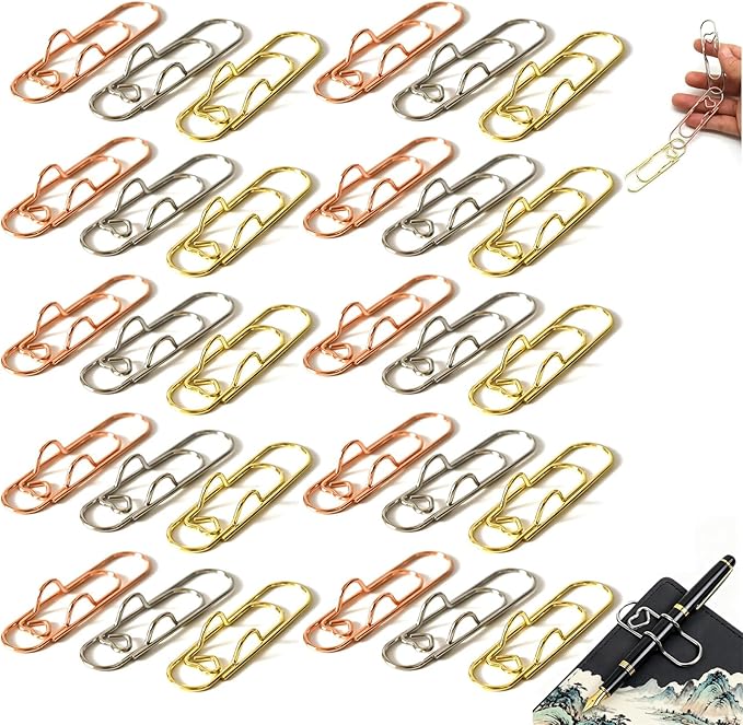 6Pcs 3 Colors Heart Pen Clip Metal Pencil Clips Multifunctional Rose Gold Silver Carbon Steel Paperclip, Paper Clips Pen Holder for Notebook Book Journal Office School Accessories (30Pcs)