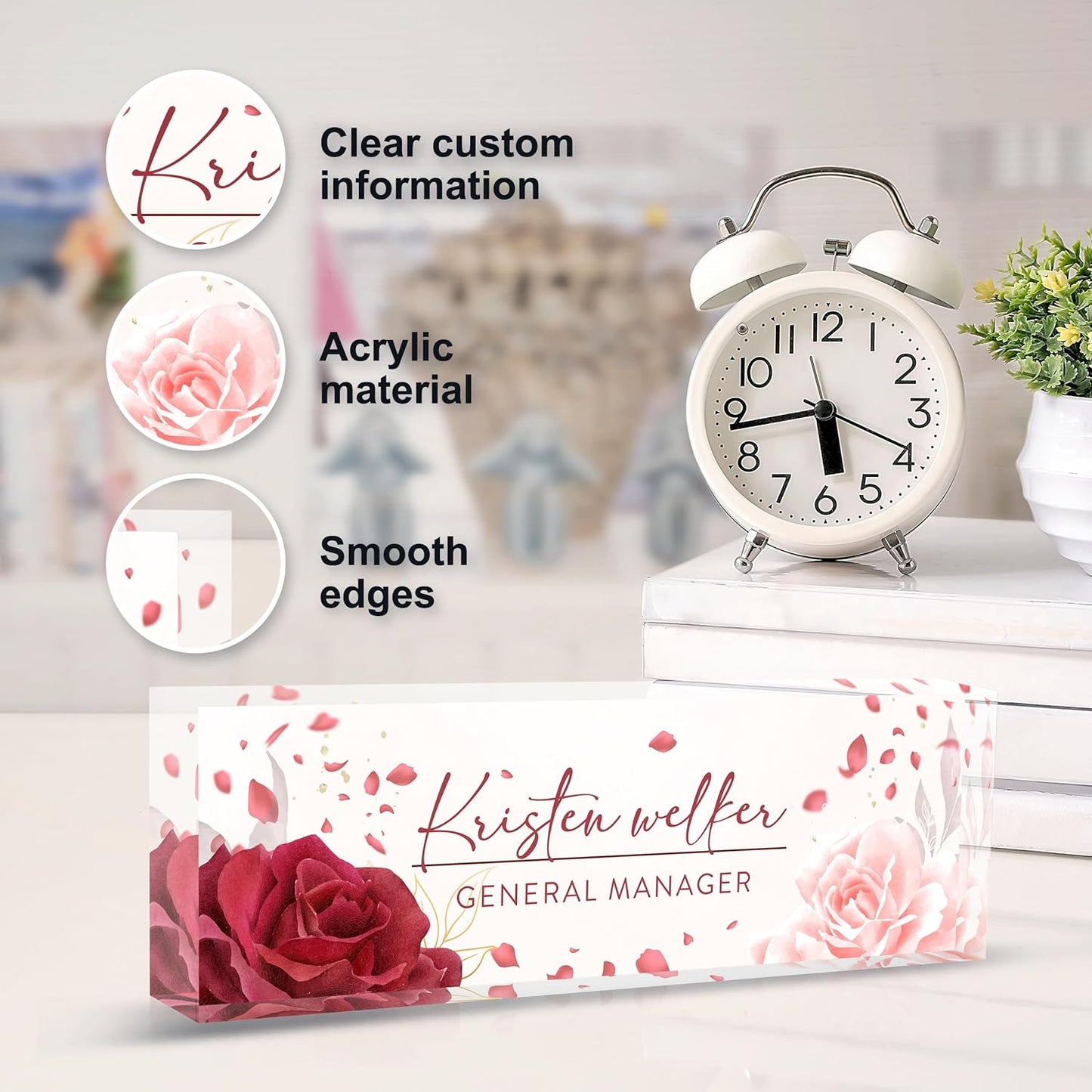 Custom Name Plate for Desk | Personalized Desk Name Plate | Personalized Boss Employee Appreciation Gifts | Acrylic Name Plate Office Desk Accessories (A-Rose)