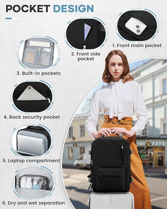 Vacuum Travel Backpack with Pump for Women, Personal Item Carry on Backpacks Flight Approved 18x14x8 inches for Men,Laptop Waterproof Work Compression bags Casual Daypack Black.