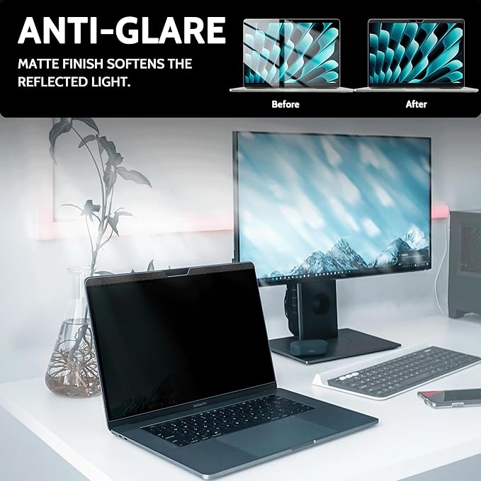 Magnetic 360° Privacy Screen for Macbook Air 13 Inch (2018-2021, M1), Removable Matte Anti Glare Blue Light Protector 4 Way Private Security Filter for 13.3" Mac Laptop Computer