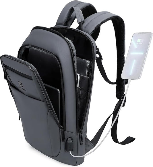 Caoroky knight Backpack Laptop Men 15.6 inch Slim Work Business Backpacks with USB Charging Port Mens Travel Bag Bookbag (Grey-1, Medium)