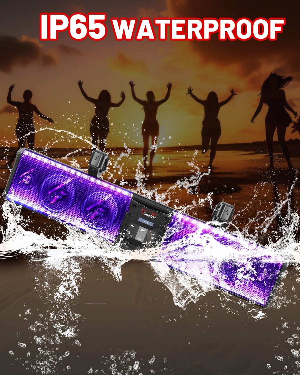 StarknightMT 26 Inch UTV Sound Bar TWS Bluetooth Speaker Golf Cart Sound Bar,Waterproof SxS Soundbar with Lightning RGB Lights 6-Speaker Compatible with RZR X3 Pioneer Talon - 1.25"- 2" Roll Cage