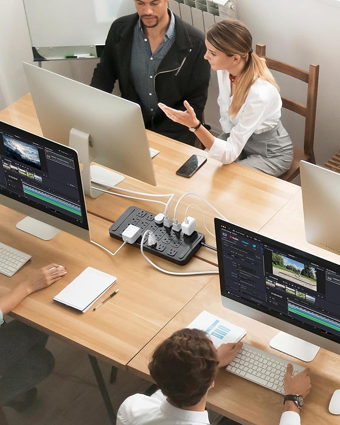 TROND Surge Protector Power Strip 360° Rotating Flat Plug, 24 AC Outlets, 4000 Joules, 15ft Heavy Duty Extension Cord 1875W, ETL Listed, Ideal for Gaming Office Home Dorm Room Essentials Black