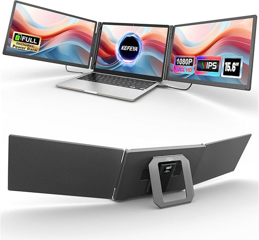 15.6" Laptop Screen Extender, Includes Power Bank, FHD 1080P IPS Triple Laptop Monitor Extender for 13-17" Laptops, Plug & Play with HDMI/USB-A/TYPE-C/Hub, Compatible with Windows, Mac, Android